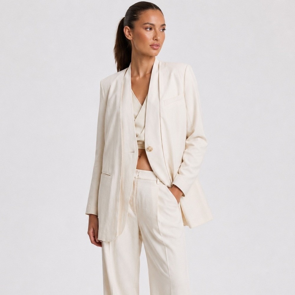 Lattelier Linen Cotton V-Neck Layered Blazer Cream Minimalist Basic XS